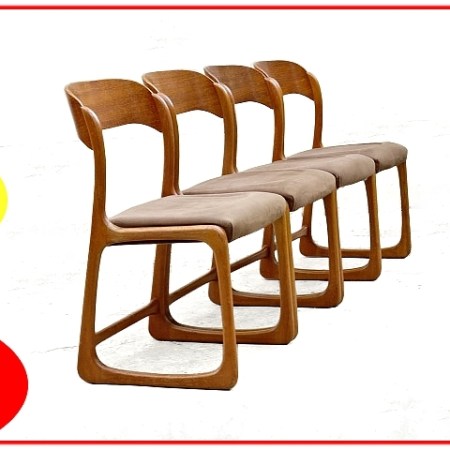 4 chaises Baumann Traineaux bois et tissu