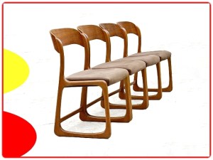 4 chaises Baumann Traineaux bois et tissu