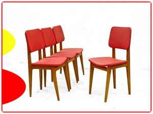Chaises vintage hêtre et skaï 1950