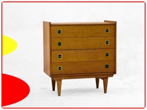 Commode vintage bois clair doré des années 1960