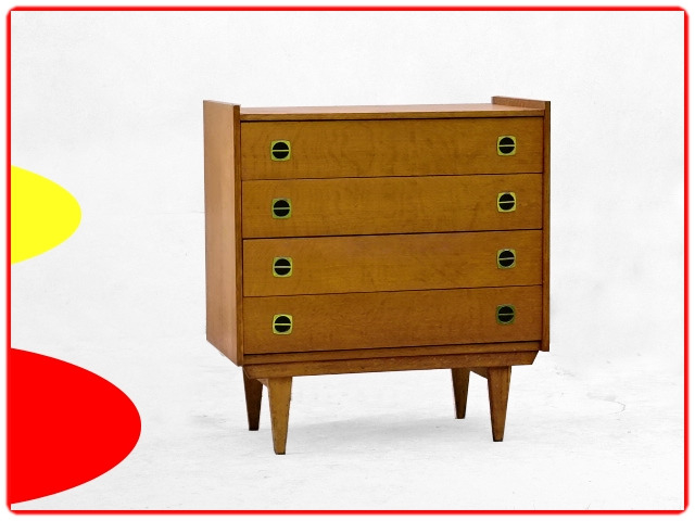 Commode vintage bois clair doré des années 1960