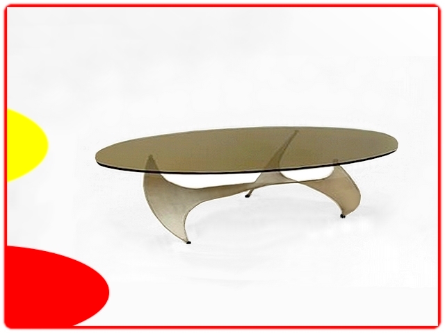 Table basse hélice design Knut Hesterberg modèle Propeller métal et verre fumé 