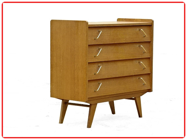 commode vintage pieds compas bois clair