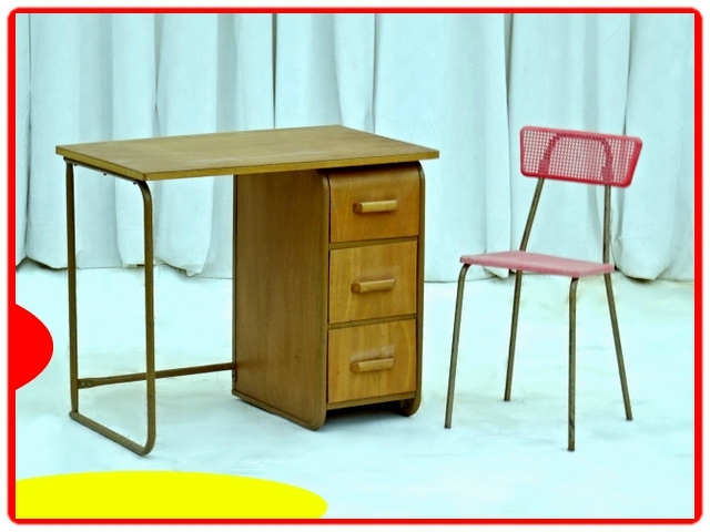 Bureau et chaise d'écolier vintage 1950