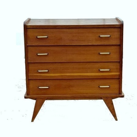 Commode vintage bois clair pieds compas