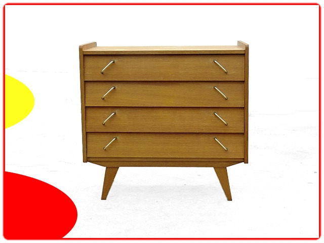 commode vintage pieds compas bois clair