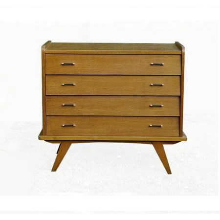 Commode vintage bois clair pieds compas