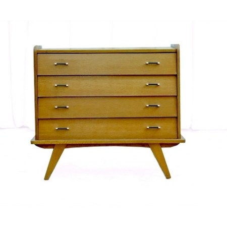 Commode vintage pieds compas bois clair.