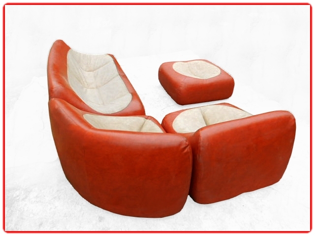 Canapé fauteuils pouf vintage 1970