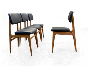 Chaises Stella vintage 1960 bois clair et skai