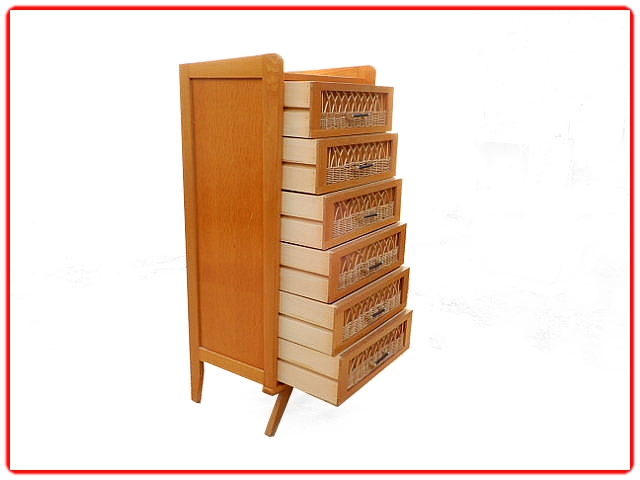 Commode chiffonnier rotin vintage 1960