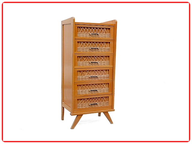 Chiffonnier Commode rotin bois vintage 1950