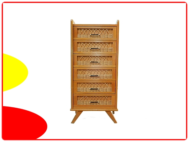 Chiffonnier bois rotin vintage 1950
