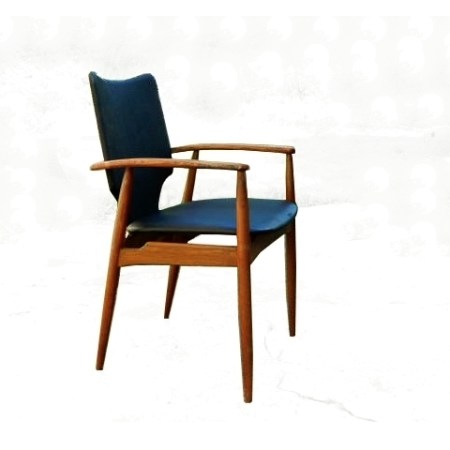 Fauteuil en teck et skaï scandinave