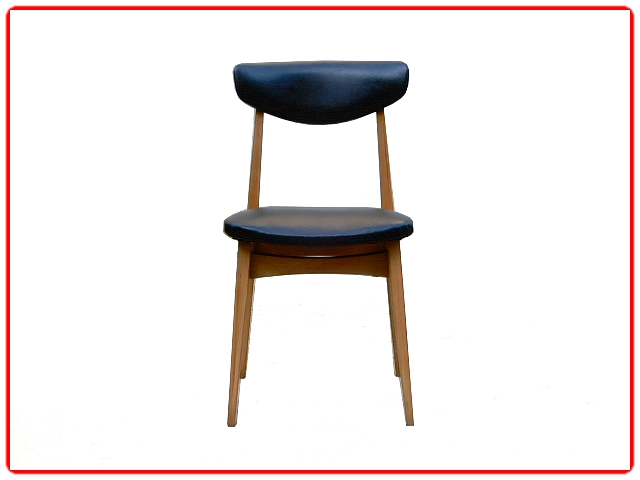 Chaises scandinave vintage en hêtre et skaï noir