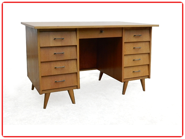 Bureau pieds compas vintage bois clair