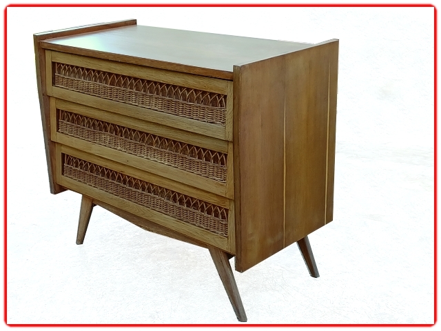 commode rotin vintage