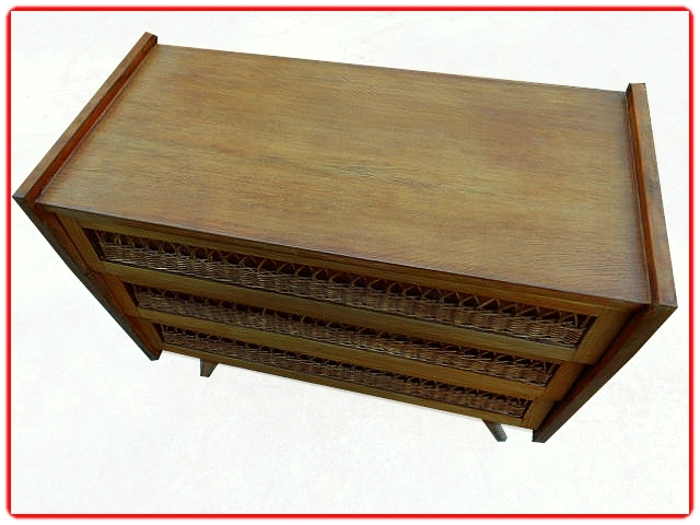 commode rotin pieds compas