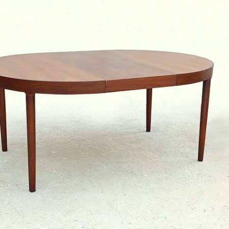 Table danoise ronde Harry Ostergaard Randers Mobelfabrik extensible teck 1960
