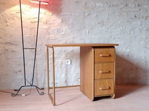 Petit bureau vintage années 1950 bois et métal