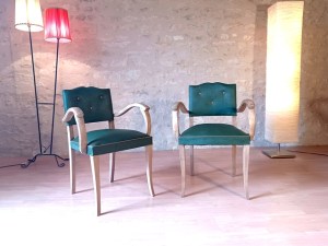 Fauteuils bridge art déco moustaches vert