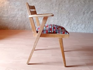 Fauteuil bridge rénové pieds compas tissu jacquard