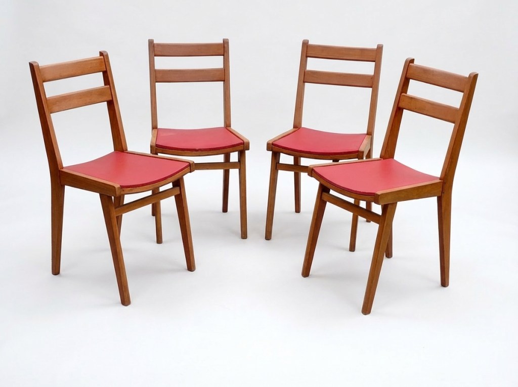 Chaises vintage 1950 bois clair pieds compas