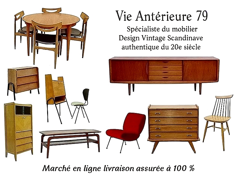 Meubles vintage scandinaves et design Vie Antérieure 79. Commode enfilade chaise bureau table