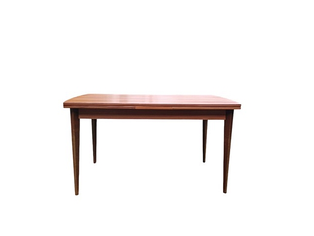 Vue rapprochée de face table à manger scandinave 1960 vintage extensible.