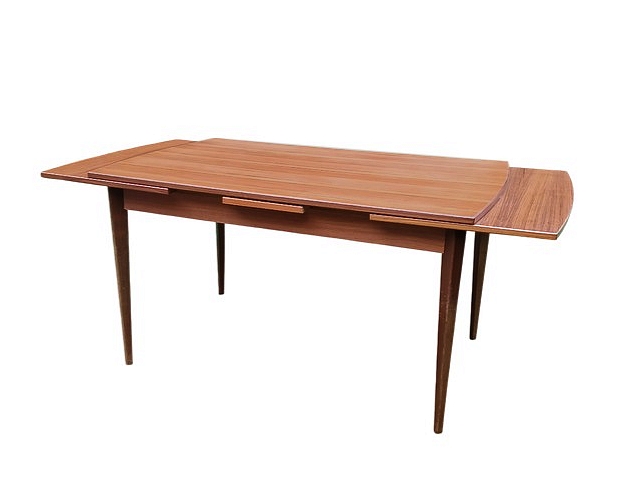 Table à manger scandinave teck extensible vintage 1960 vue de biais
